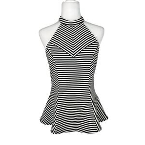 Guess Black & White Stripped Halter Top Large